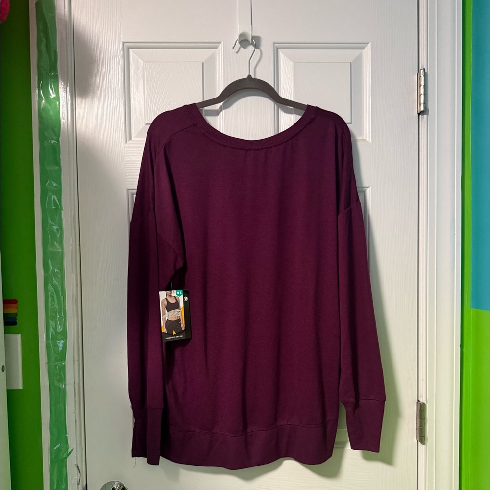 Avia Long Sleeve Soft Tee with Thumb Holes (XL, Burgundy) - Picture 2 of 5
